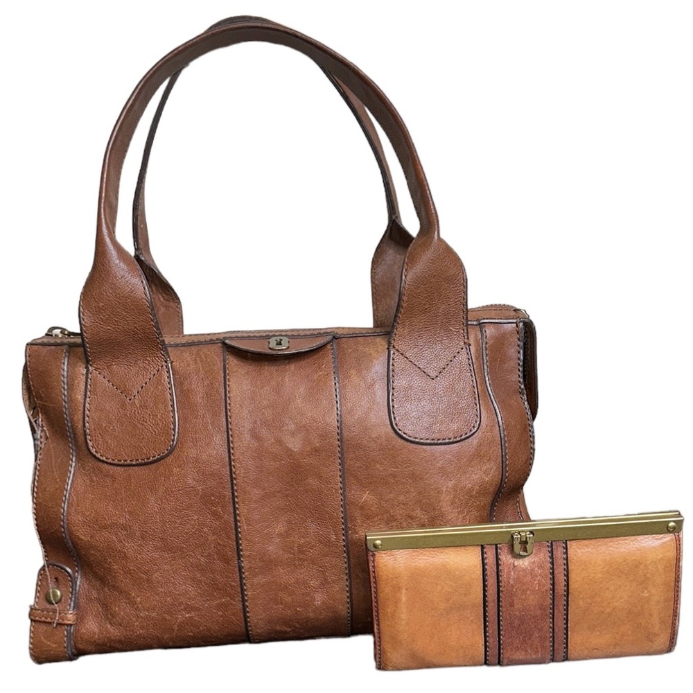 Fossil Vintage Reissue Leather Purse Handbag Weekender Bag tote brown & Wallet